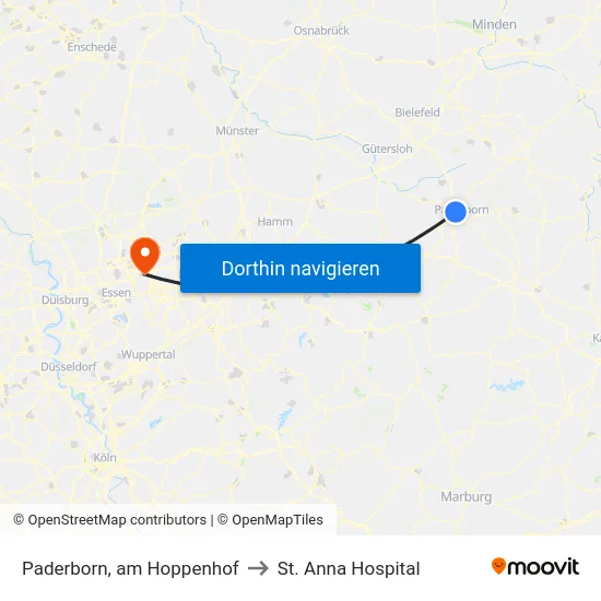 Paderborn, am Hoppenhof to St. Anna Hospital map