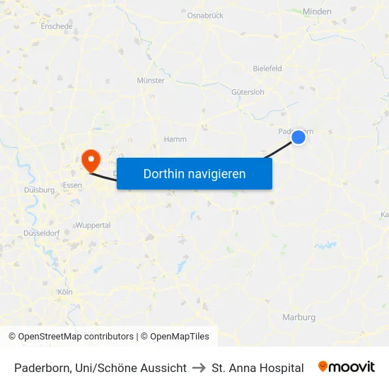 Paderborn, Uni/Schöne Aussicht to St. Anna Hospital map