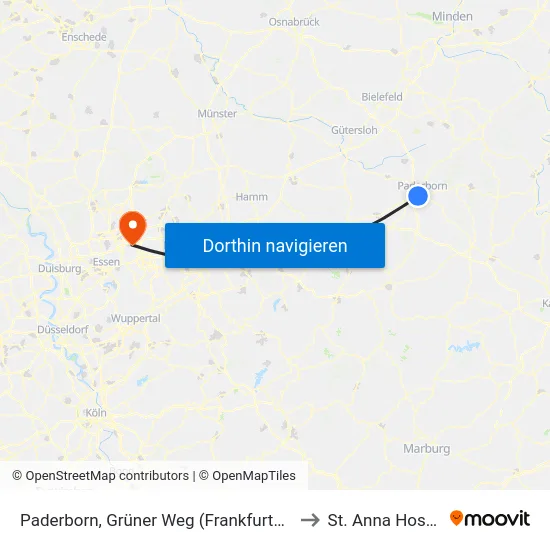 Paderborn, Grüner Weg (Frankfurter Weg) to St. Anna Hospital map