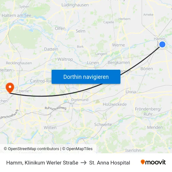 Hamm, Klinikum Werler Straße to St. Anna Hospital map