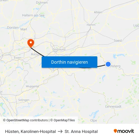 Hüsten, Karolinen-Hospital to St. Anna Hospital map