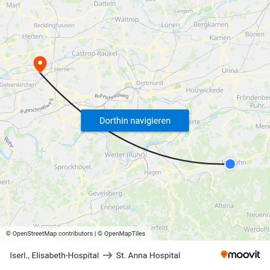 Iserl., Elisabeth-Hospital to St. Anna Hospital map