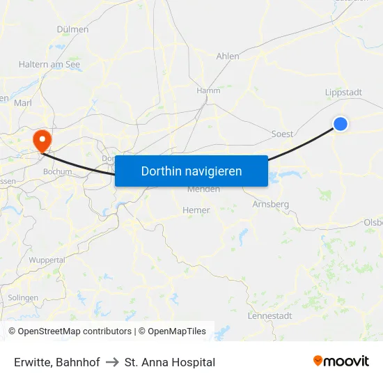 Erwitte, Bahnhof to St. Anna Hospital map