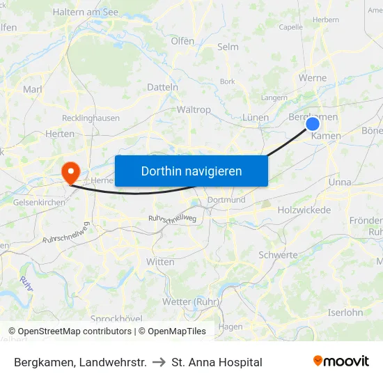 Bergkamen, Landwehrstr. to St. Anna Hospital map