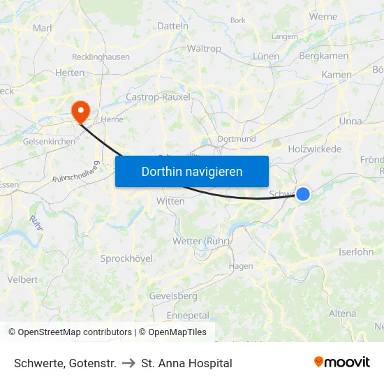 Schwerte, Gotenstr. to St. Anna Hospital map