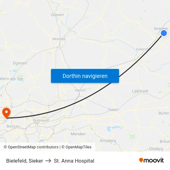 Bielefeld, Sieker to St. Anna Hospital map