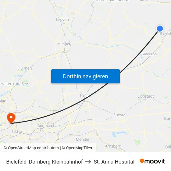 Bielefeld, Dornberg Kleinbahnhof to St. Anna Hospital map