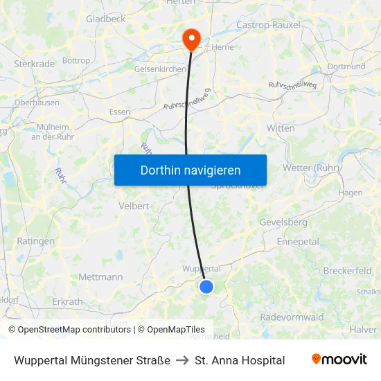 Wuppertal Müngstener Straße to St. Anna Hospital map