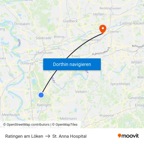 Ratingen am Löken to St. Anna Hospital map