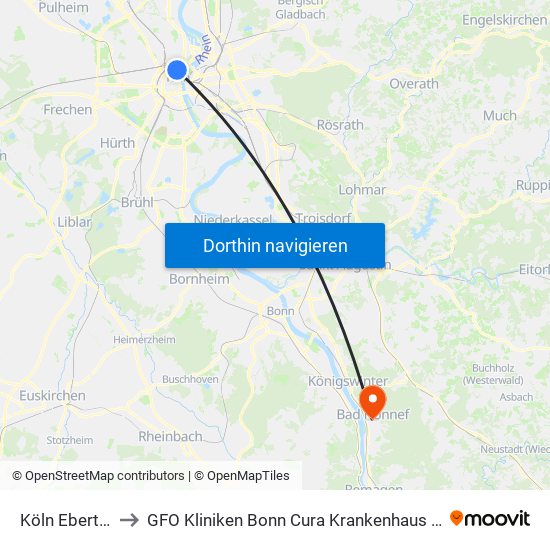 Köln Ebertplatz to GFO Kliniken Bonn Cura Krankenhaus Bad Honnef map