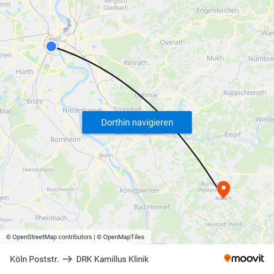 Köln Poststr. to DRK Kamillus Klinik map