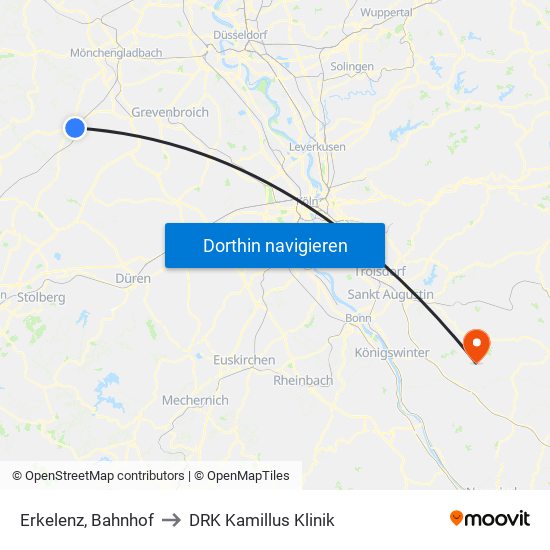 Erkelenz, Bahnhof to DRK Kamillus Klinik map
