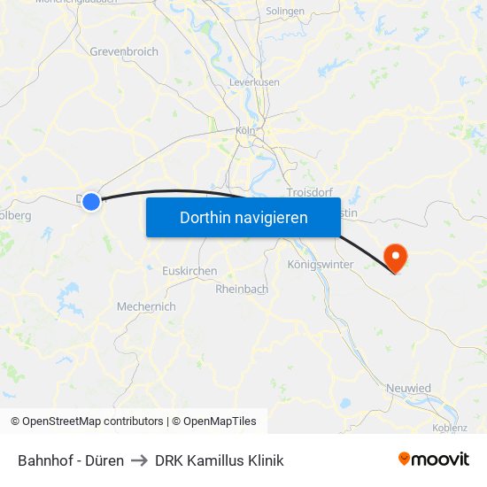 Bahnhof - Düren to DRK Kamillus Klinik map