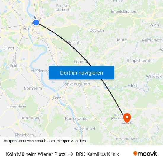 Köln Mülheim Wiener Platz to DRK Kamillus Klinik map