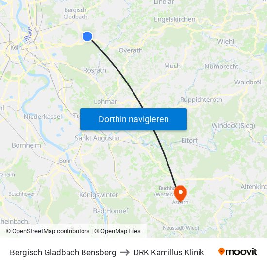 Bergisch Gladbach Bensberg to DRK Kamillus Klinik map
