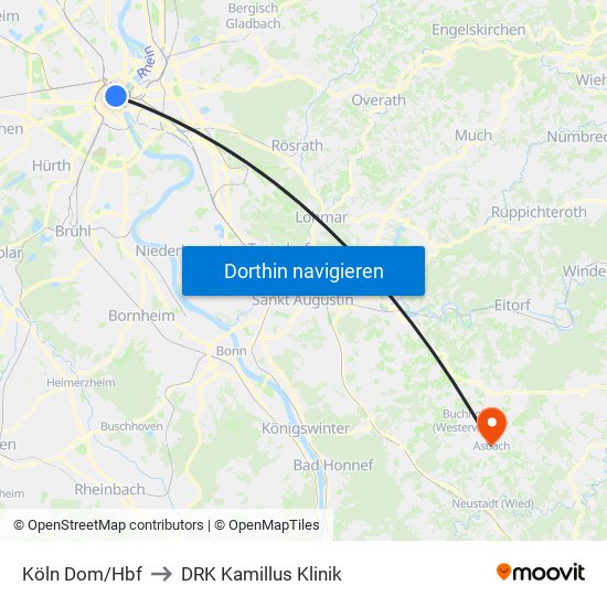 Köln Dom/Hbf to DRK Kamillus Klinik map