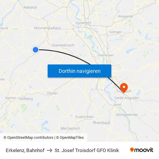 Erkelenz, Bahnhof to St. Josef Troisdorf GFO Klinik map