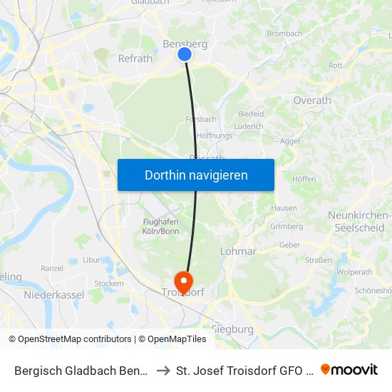 Bergisch Gladbach Bensberg to St. Josef Troisdorf GFO Klinik map