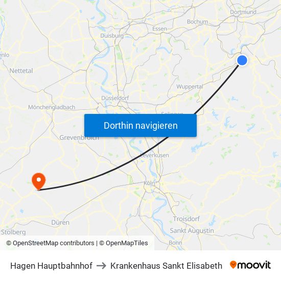 Hagen Hauptbahnhof to Krankenhaus Sankt Elisabeth map