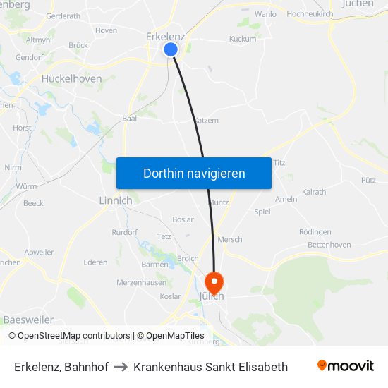 Erkelenz, Bahnhof to Krankenhaus Sankt Elisabeth map