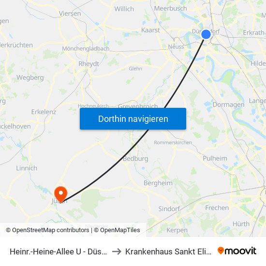 Heinr.-Heine-Allee U - Düsseldorf to Krankenhaus Sankt Elisabeth map