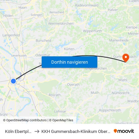 Köln Ebertplatz to KKH Gummersbach-Klinikum Oberberg map