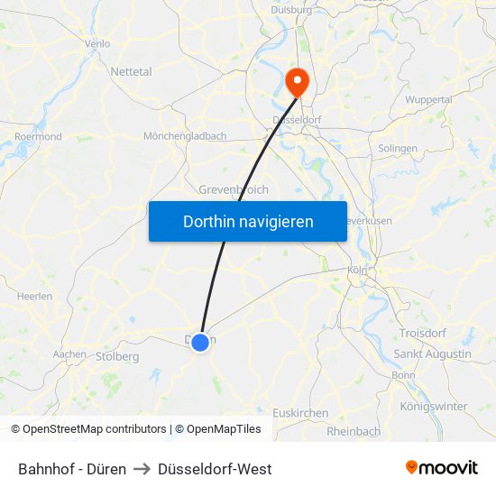 Bahnhof - Düren to Düsseldorf-West map