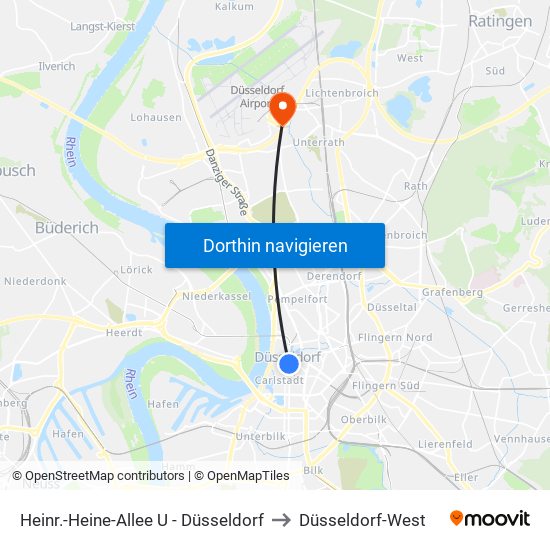 Heinr.-Heine-Allee U - Düsseldorf to Düsseldorf-West map