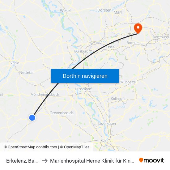 Erkelenz, Bahnhof to Marienhospital Herne Klinik für Kinderchirurgie map