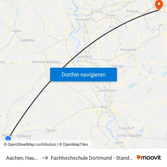 Aachen, Hauptbahnhof to Fachhochschule Dortmund - Standort Max-Ophüls-Platz map