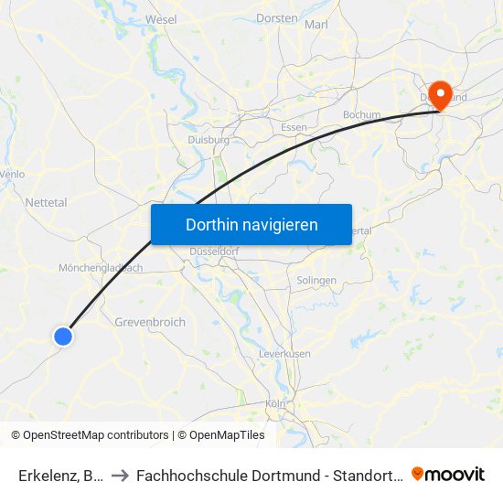 Erkelenz, Bahnhof to Fachhochschule Dortmund - Standort Max-Ophüls-Platz map