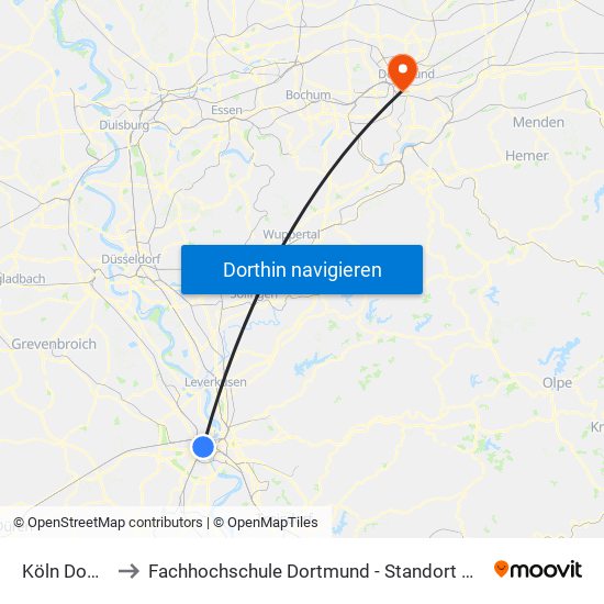 Köln Dom/Hbf to Fachhochschule Dortmund - Standort Max-Ophüls-Platz map