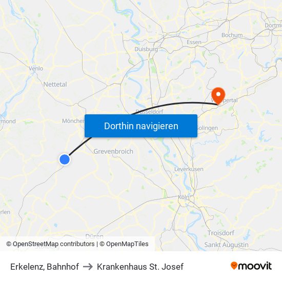 Erkelenz, Bahnhof to Krankenhaus St. Josef map