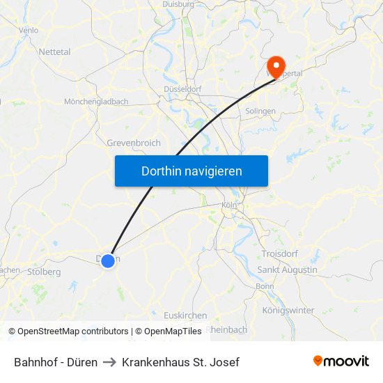 Bahnhof - Düren to Krankenhaus St. Josef map