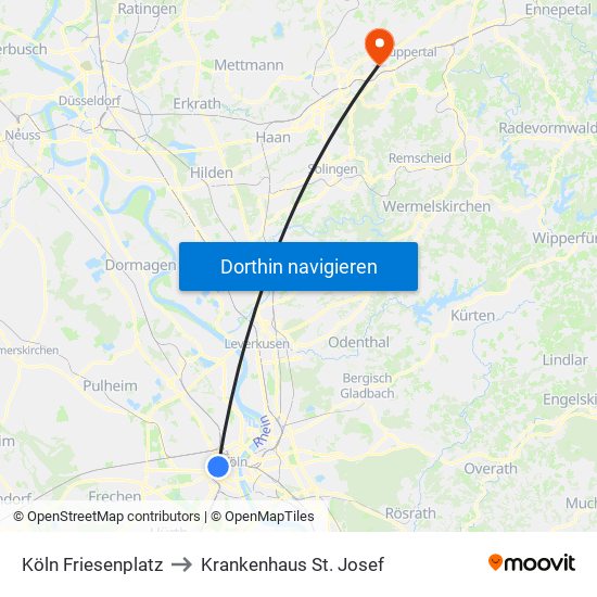 Köln Friesenplatz to Krankenhaus St. Josef map