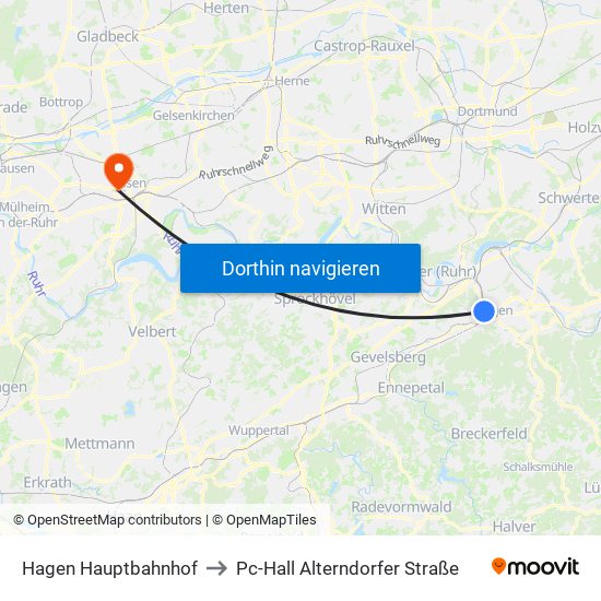 Hagen Hauptbahnhof to Pc-Hall Alterndorfer Straße map