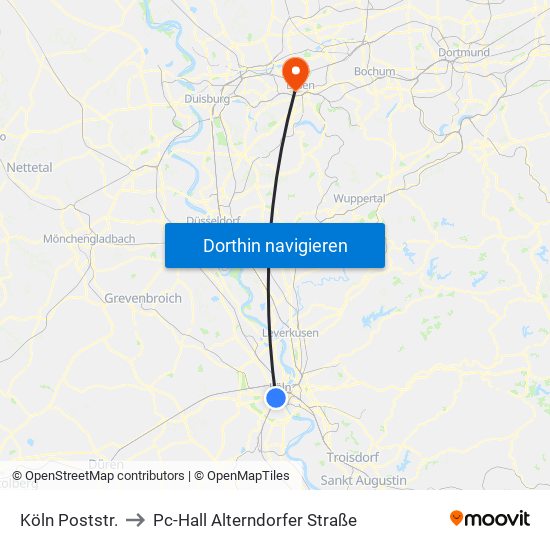 Köln Poststr. to Pc-Hall Alterndorfer Straße map