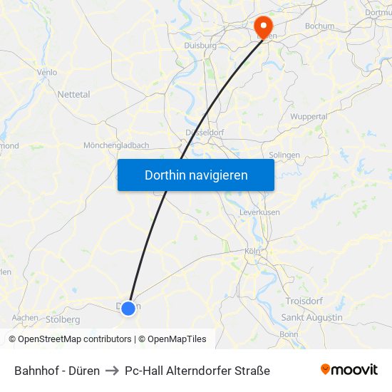 Bahnhof - Düren to Pc-Hall Alterndorfer Straße map