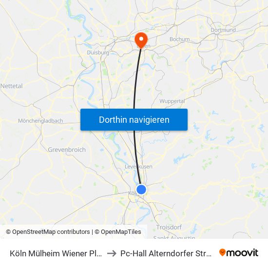 Köln Mülheim Wiener Platz to Pc-Hall Alterndorfer Straße map