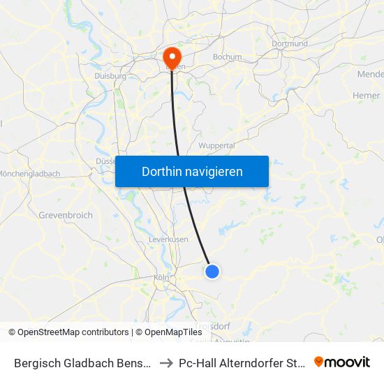 Bergisch Gladbach Bensberg to Pc-Hall Alterndorfer Straße map