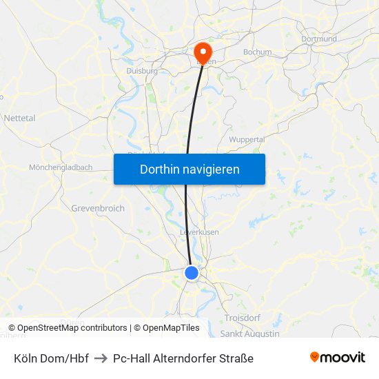 Köln Dom/Hbf to Pc-Hall Alterndorfer Straße map