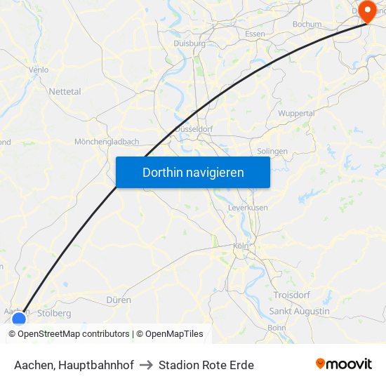 Aachen, Hauptbahnhof to Stadion Rote Erde map