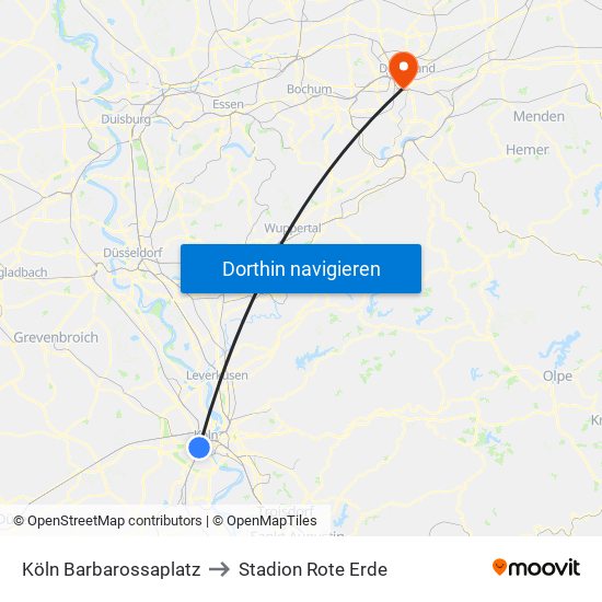 Köln Barbarossaplatz to Stadion Rote Erde map