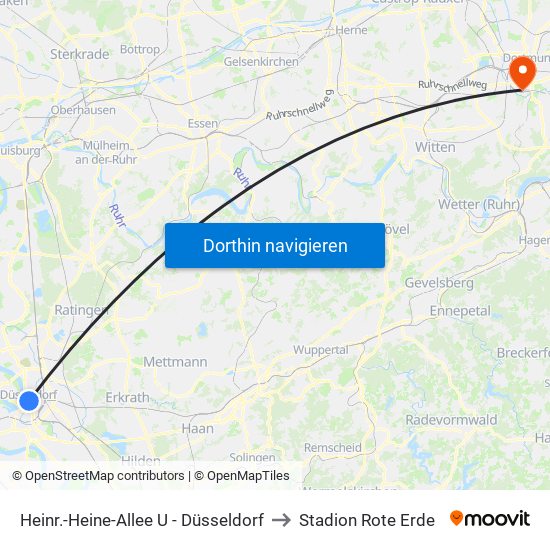 Heinr.-Heine-Allee U - Düsseldorf to Stadion Rote Erde map