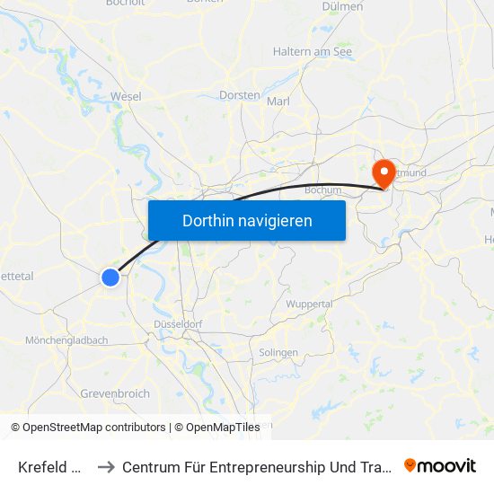 Krefeld Hbf to Centrum Für Entrepreneurship Und Transfer map