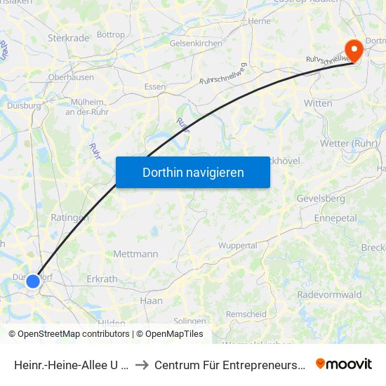 Heinr.-Heine-Allee U - Düsseldorf to Centrum Für Entrepreneurship Und Transfer map