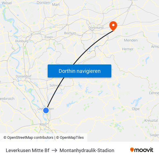 Leverkusen Mitte Bf to Montanhydraulik-Stadion map