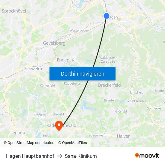 Hagen Hauptbahnhof to Sana-Klinikum map