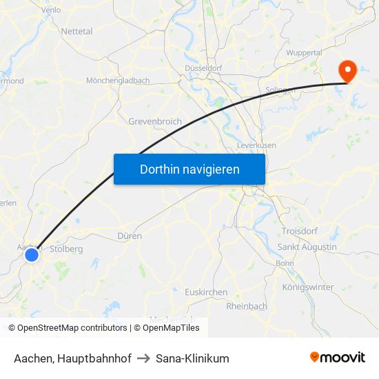 Aachen, Hauptbahnhof to Sana-Klinikum map