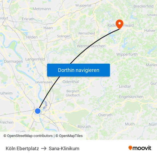 Köln Ebertplatz to Sana-Klinikum map